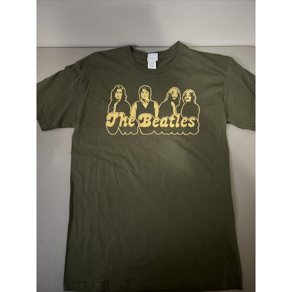 Vintage The Beatles Shirt Mens Medium Olive Green Apple Corps - Picture 1 of 4